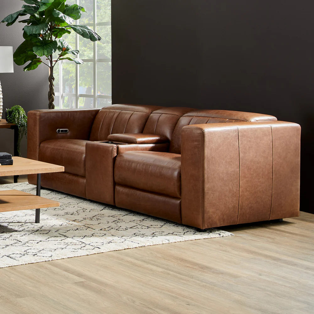Austin Leather Power Reclining Loveseat with Console and Power Headrests