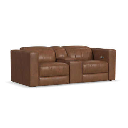Austin Leather Power Reclining Loveseat with Console and Power Headrests