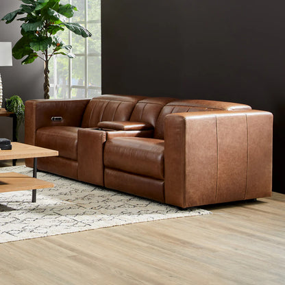 Austin Leather Power Reclining Loveseat with Console and Power Headrests